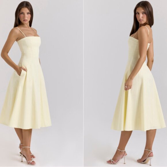 House of CB 'Dolly' Lemon Stretch Cotton A-Line Midi Sundress NWOT
